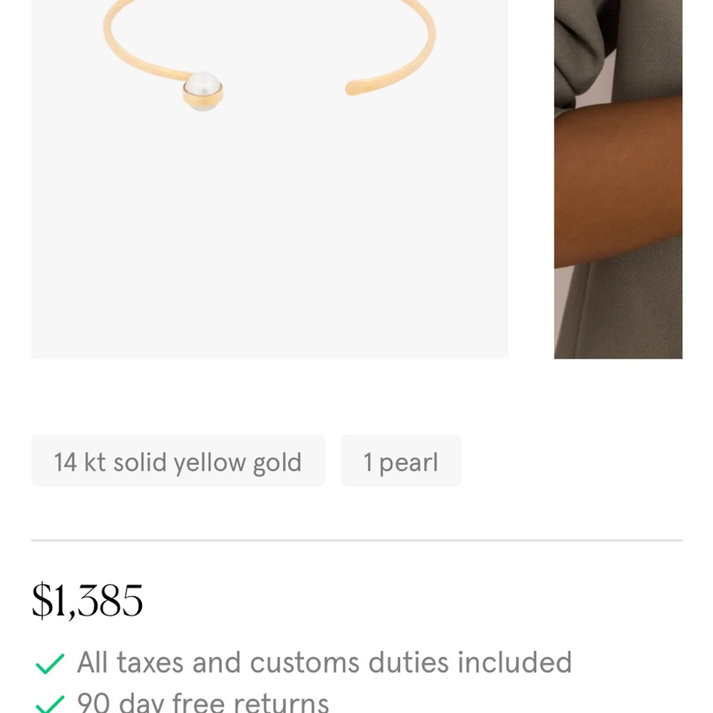 Melissa Joy Manning Gold Bracelet with White Pearl - Picture 4 of 4